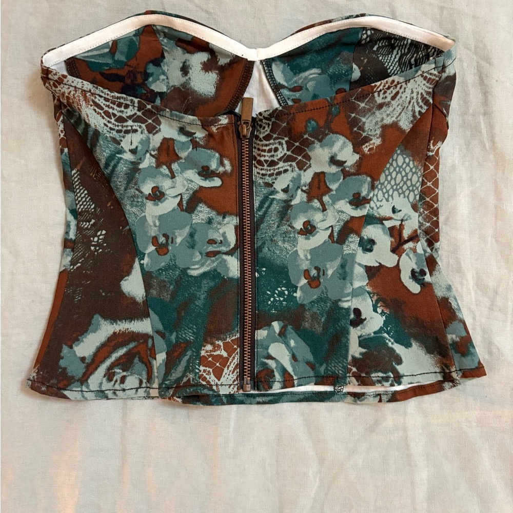 Urban Outfitters silence + noise Strapless Floral Corset Top in Teal & Rust - Picture 2 of 6